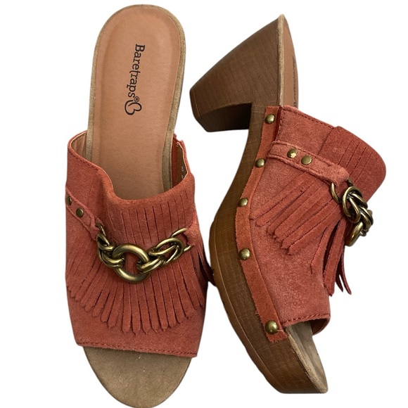 BareTraps Shoes - Baretraps Sparrow Rust Boho Festival Suede Fringe Chunky Platform sandals